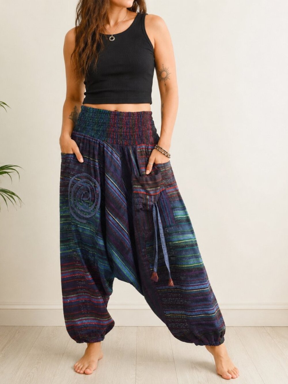 Style Unlimited Harem Pants Women One Size Cotton Striped Boho Festival Aladdin